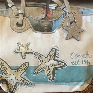Coach Starfish Canvas beach/pool Tote - Cream and Teal